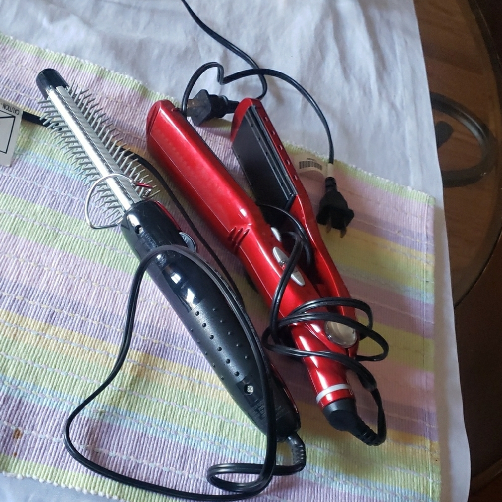 Red and Black Hair Styling Tools hair curl plus straightened